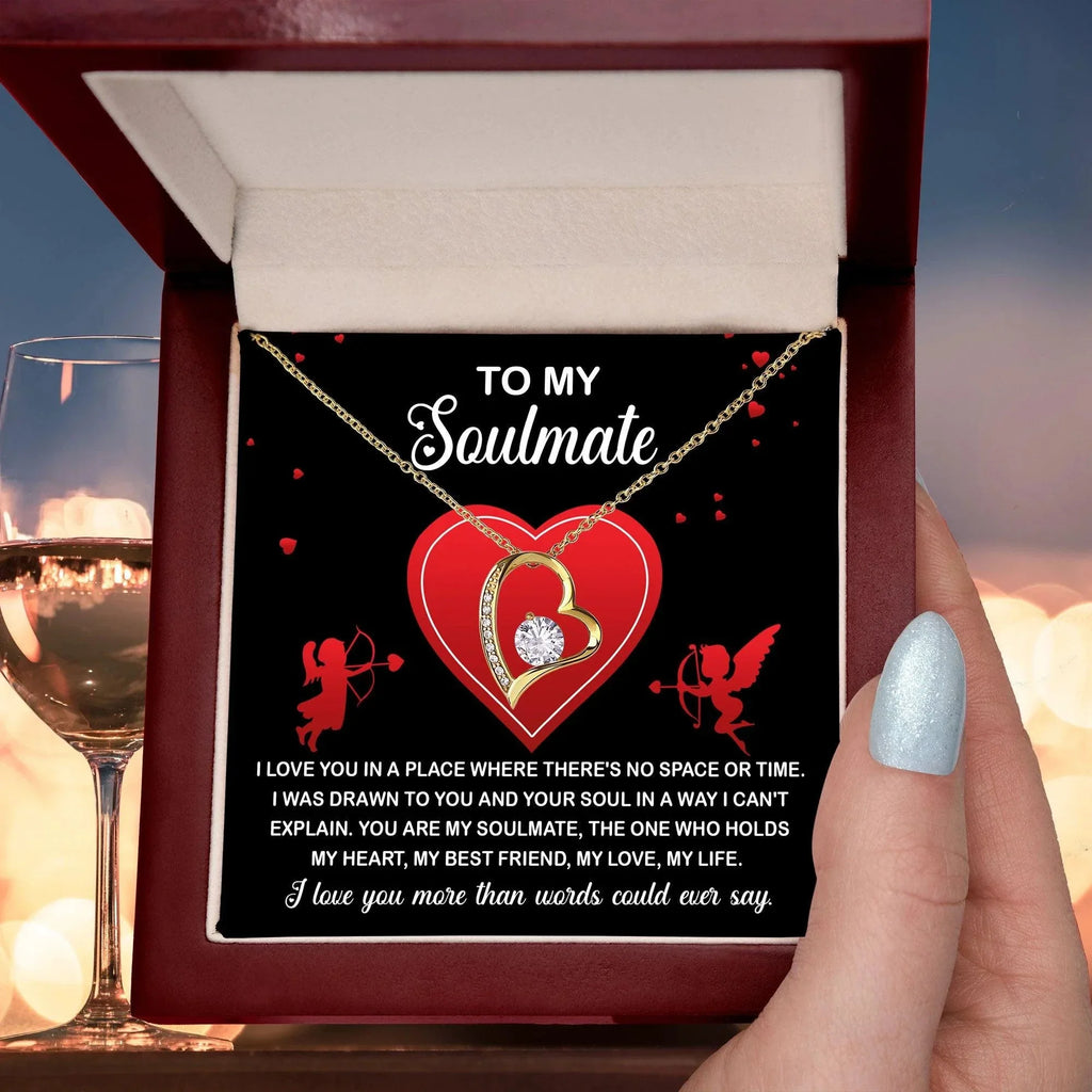 To My Soulmate - I Love You More - Forever Love Heart Pendant with Message Card