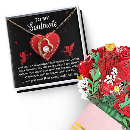To My Soulmate - I Love You More - Forever Love Heart Pendant with Message Card - Mallard Moon Gift Shop