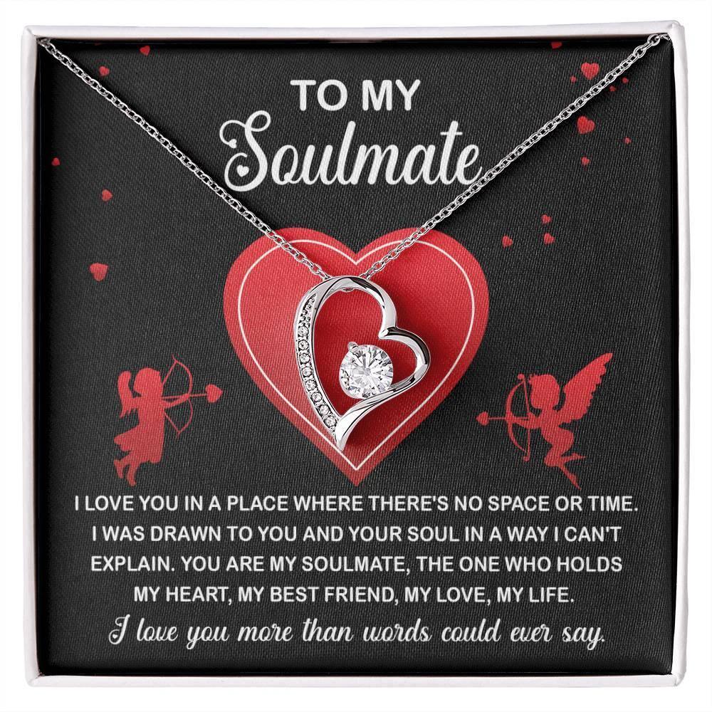 To My Soulmate - I Love You More - Forever Love Heart Pendant with Message Card