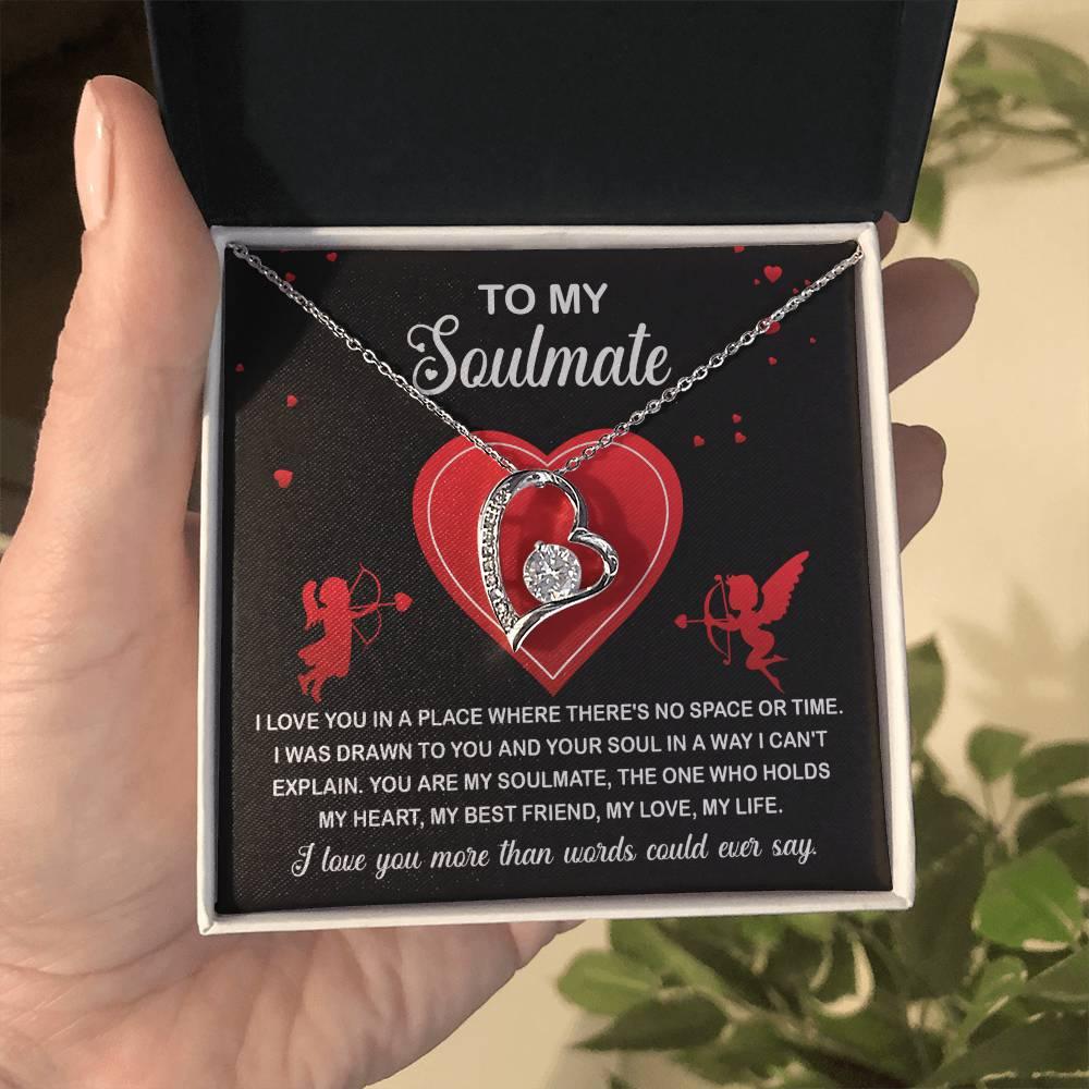 To My Soulmate - I Love You More - Forever Love Heart Pendant with Message Card - Mallard Moon Gift Shop