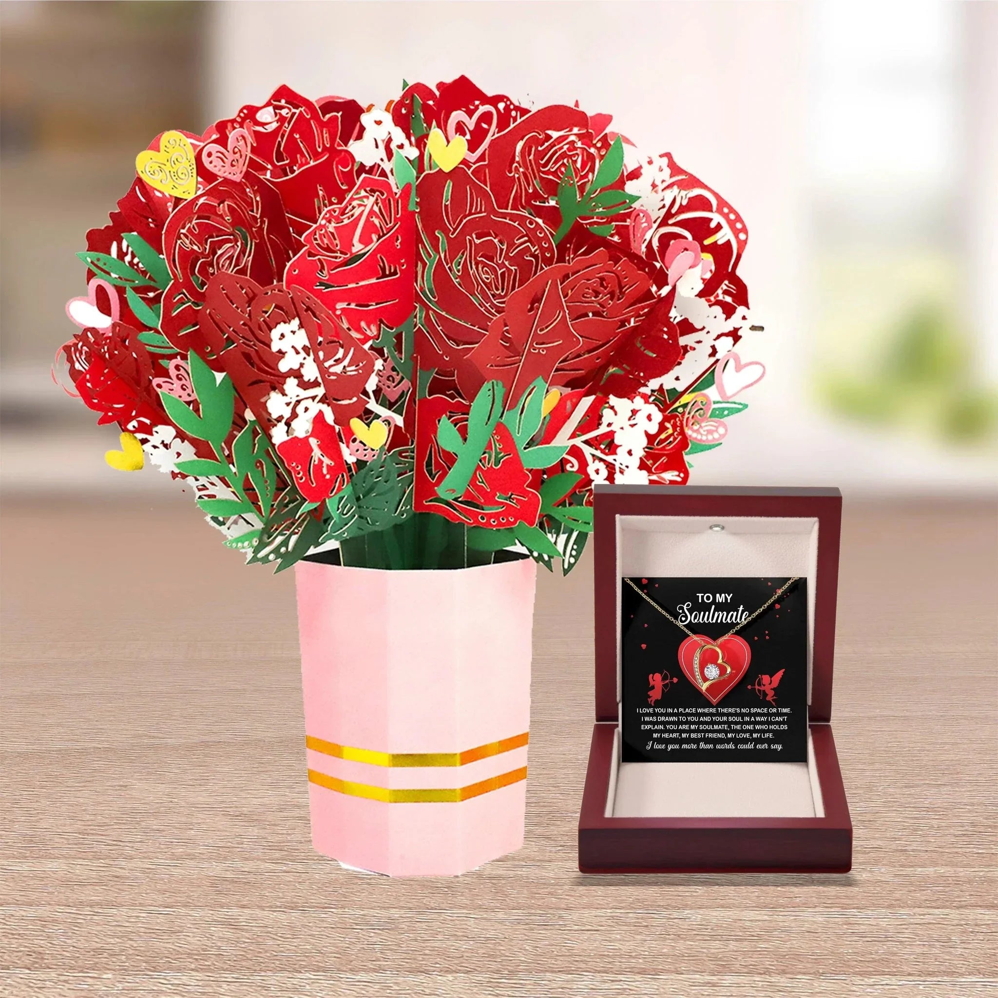 To My Soulmate - I Love You More - Forever Love Heart Pendant with Message Card