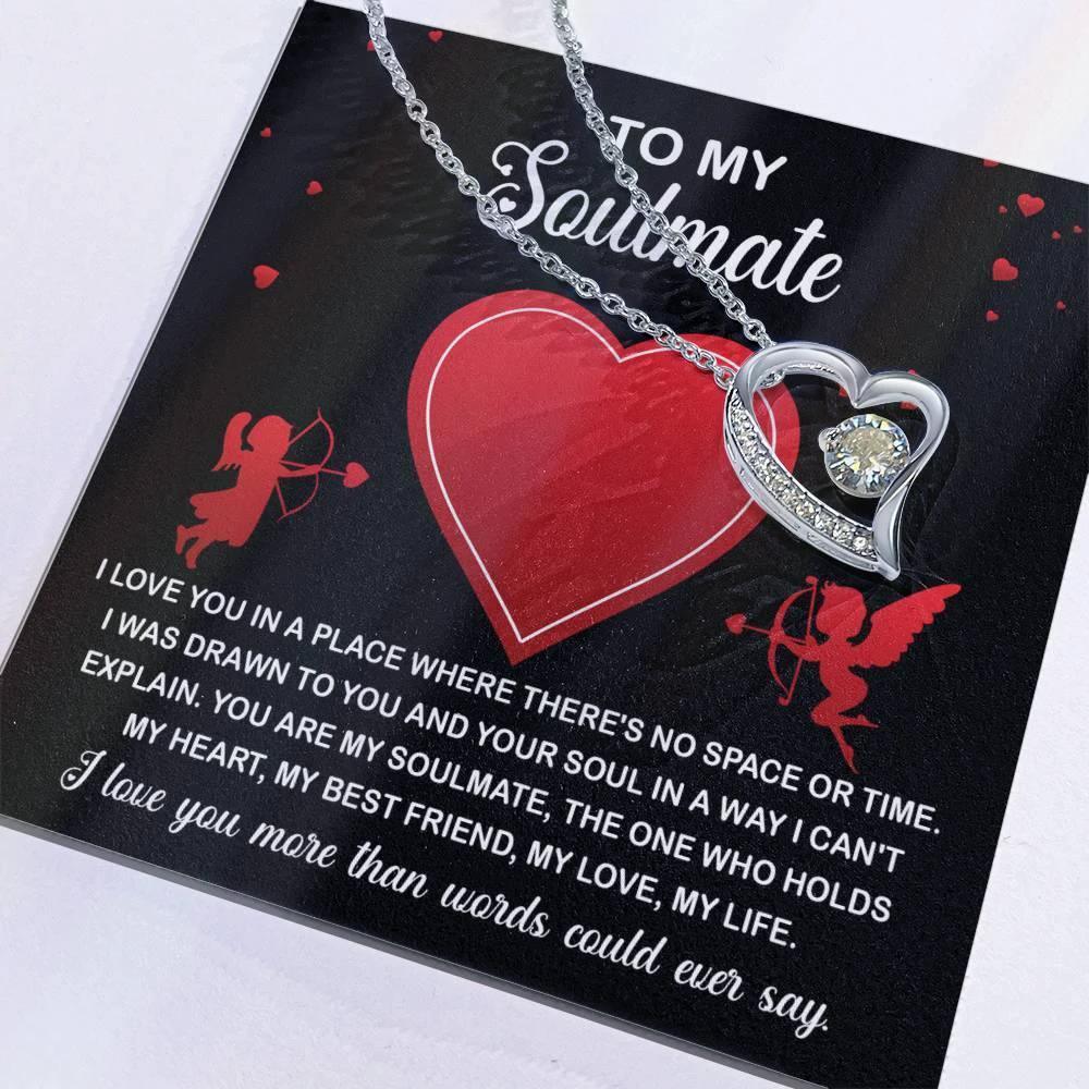 To My Soulmate - I Love You More - Forever Love Heart Pendant with Message Card