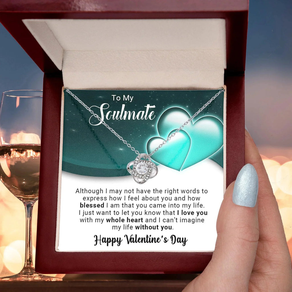 To My Soulmate I Love You With My Whole Heart Valentine Love Knot Necklace