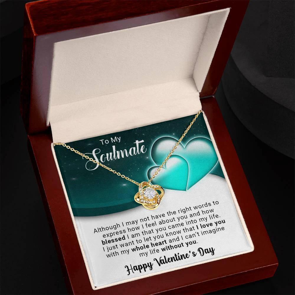 To My Soulmate I Love You With My Whole Heart Valentine Love Knot Necklace