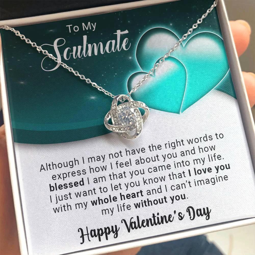 To My Soulmate I Love You With My Whole Heart Valentine Love Knot Necklace