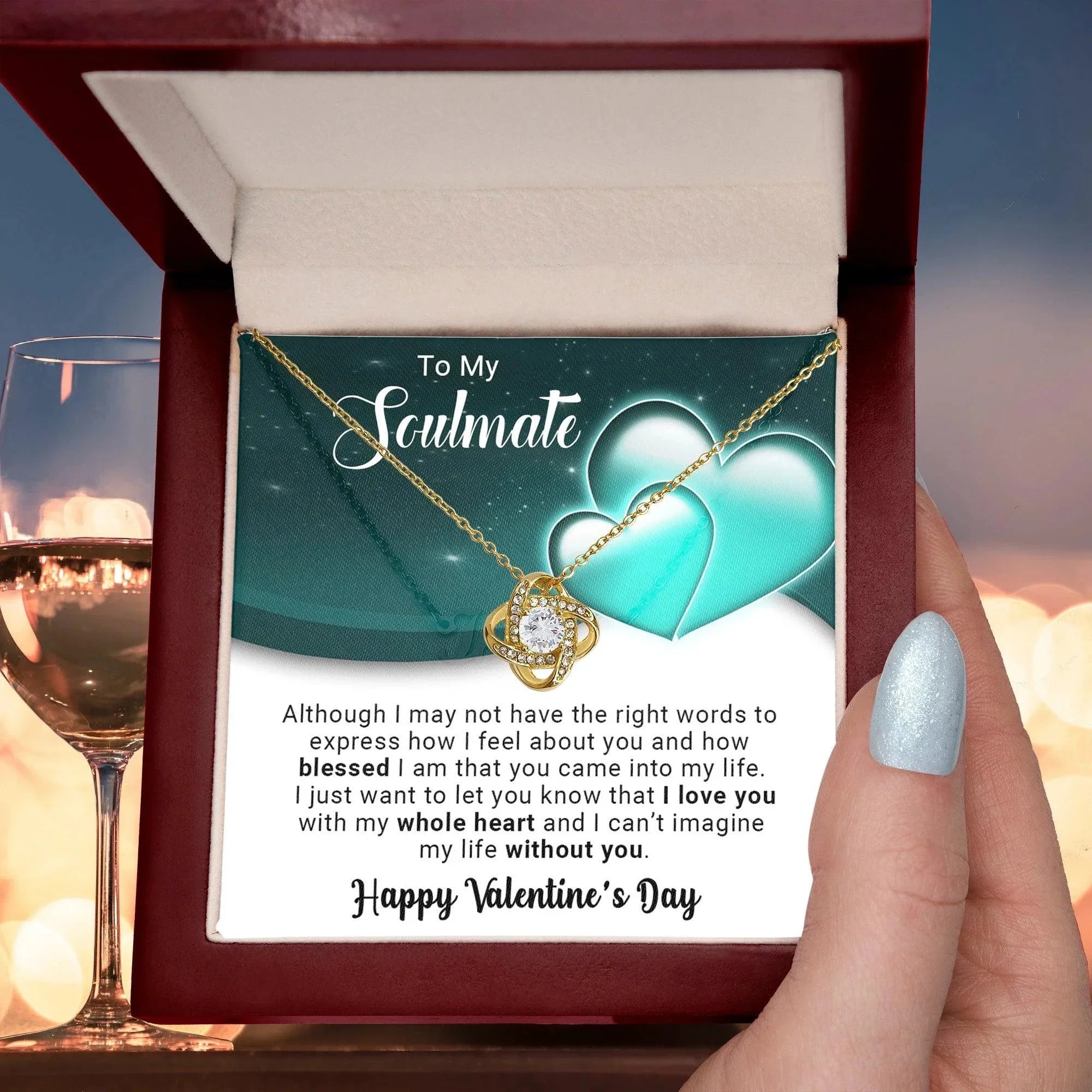 To My Soulmate I Love You With My Whole Heart Valentine Love Knot Necklace