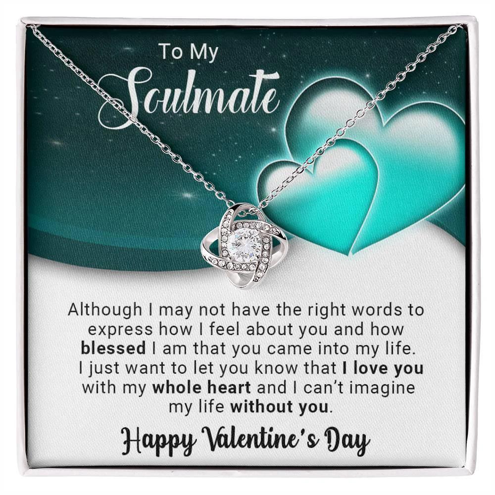 To My Soulmate I Love You With My Whole Heart Valentine Love Knot Necklace