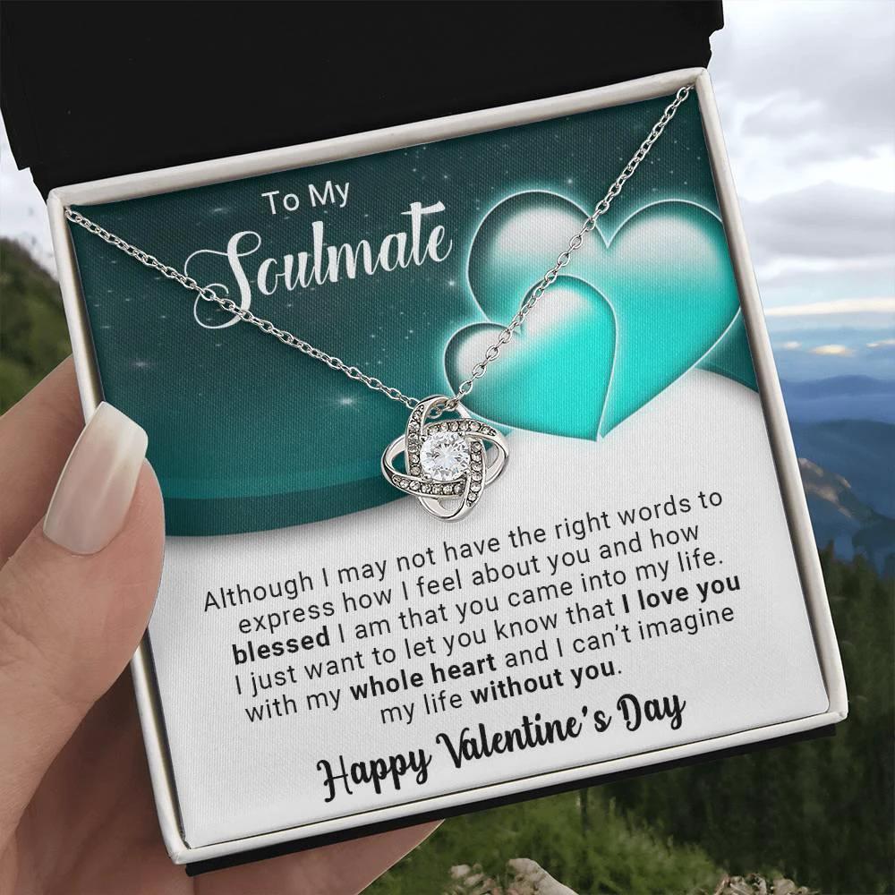To My Soulmate I Love You With My Whole Heart Valentine Love Knot Necklace