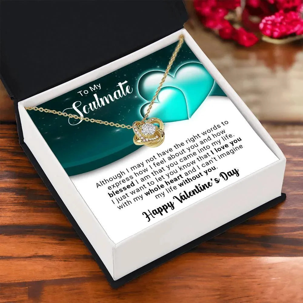 To My Soulmate I Love You With My Whole Heart Valentine Love Knot Necklace