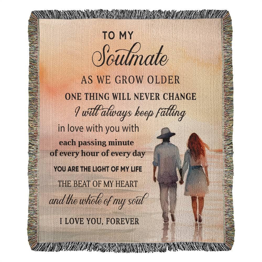 To My Soulmate I Will Always Keep Falling In Love With You Personalized Heirloom Woven Blanket - Mallard Moon Gift Shop