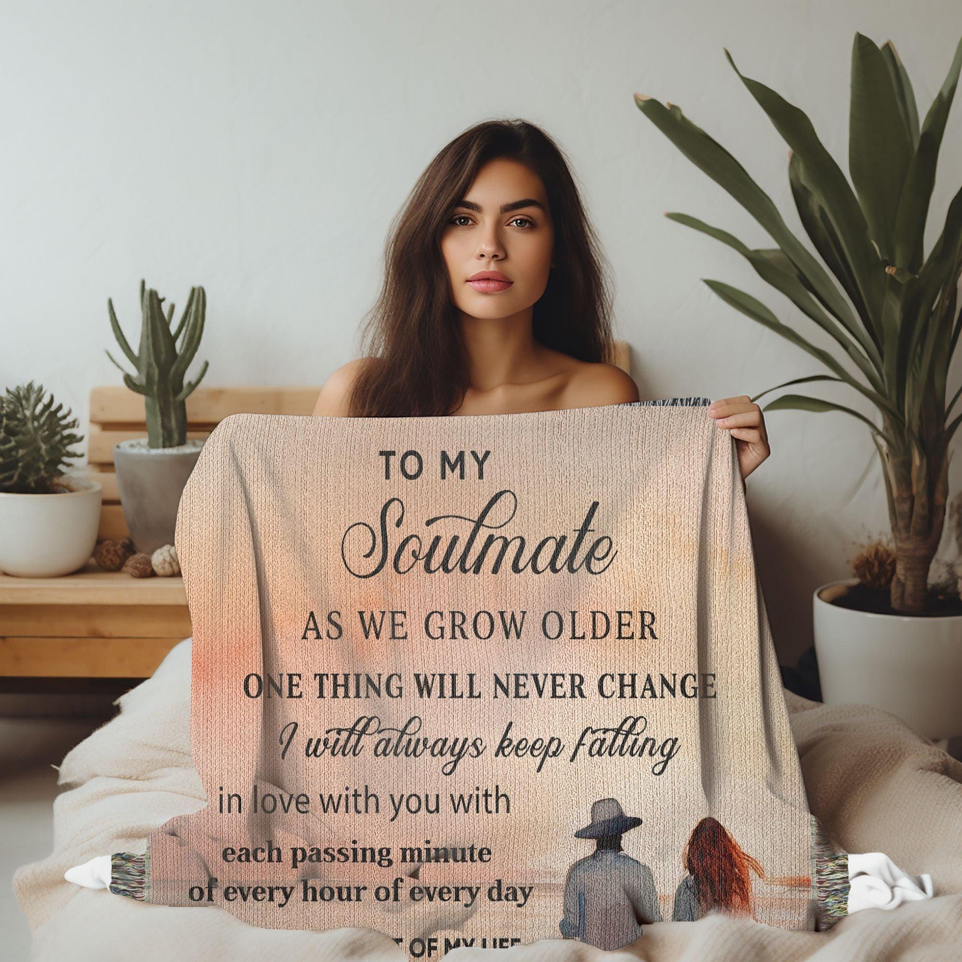To My Soulmate I Will Always Keep Falling In Love With You Personalized Heirloom Woven Blanket - Mallard Moon Gift Shop