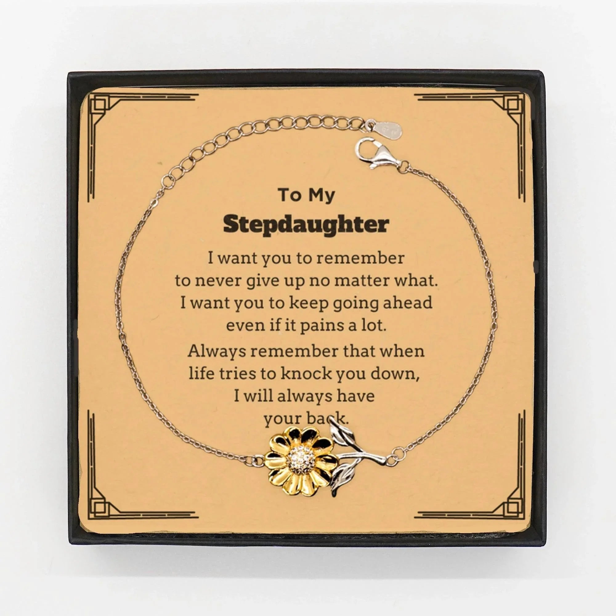 To My Stepdaughter Gifts, Never give up no matter what, Inspirational Stepdaughter Sunflower Bracelet, Encouragement Birthday Christmas Unique Gifts For Stepdaughter
