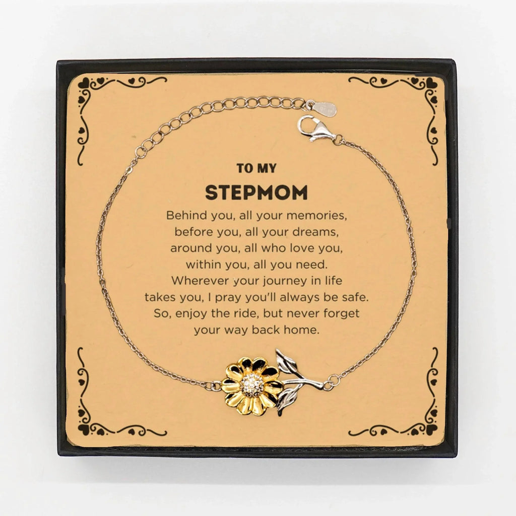 To My Stepmom Gifts, Inspirational Stepmom Sunflower Bracelet, Sentimental Birthday Christmas Unique Gifts For Stepmom Behind you, all your memories, before you, all your dreams, around you, all who love you, within you, all you need