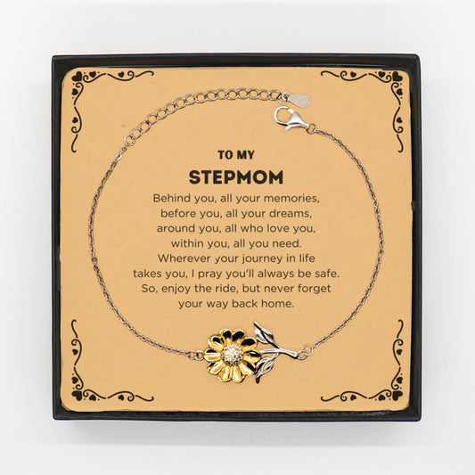 To My Stepmom Gifts, Inspirational Stepmom Sunflower Bracelet, Sentimental Birthday Christmas Unique Gifts For Stepmom Behind you, all your memories, before you, all your dreams, around you, all who love you, within you, all you need - Mallard Moon Gift Shop