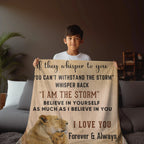 To My Stepson, Whisper Back, I am the Storm Heirloom Keepsake Woven Blanket