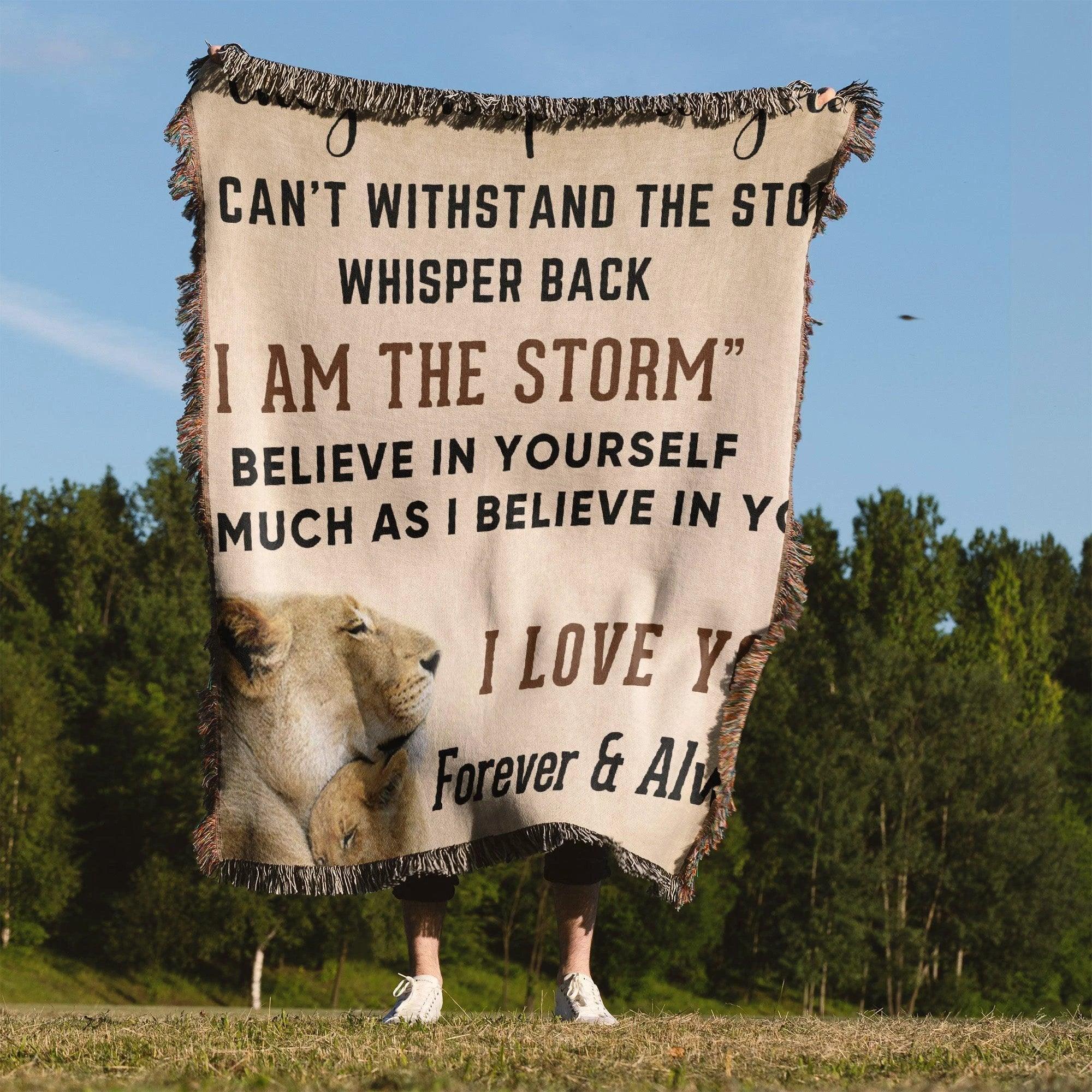 To My Stepson, Whisper Back, I am the Storm Heirloom Keepsake Woven Blanket