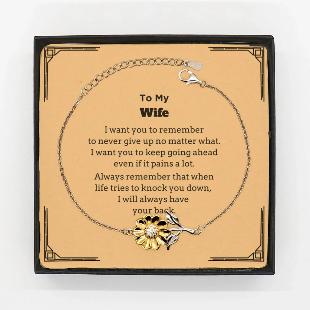 To My Wife Gifts, Never give up no matter what, Inspirational Wife Sunflower Bracelet, Encouragement Birthday Christmas Unique Gifts For Wife