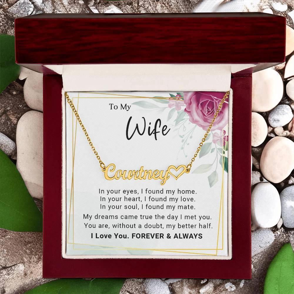 To My Wife, My Dreams Came True the Day I Met You Personalized Name Necklace with Heart