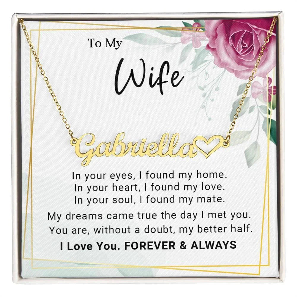 To My Wife, My Dreams Came True the Day I Met You Personalized Name Necklace with Heart