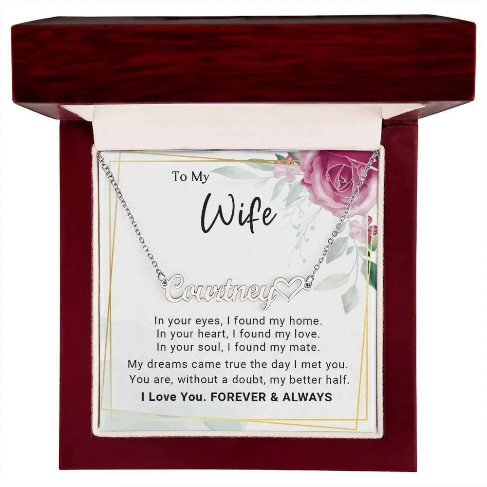 To My Wife, My Dreams Came True the Day I Met You Personalized Name Necklace with Heart
