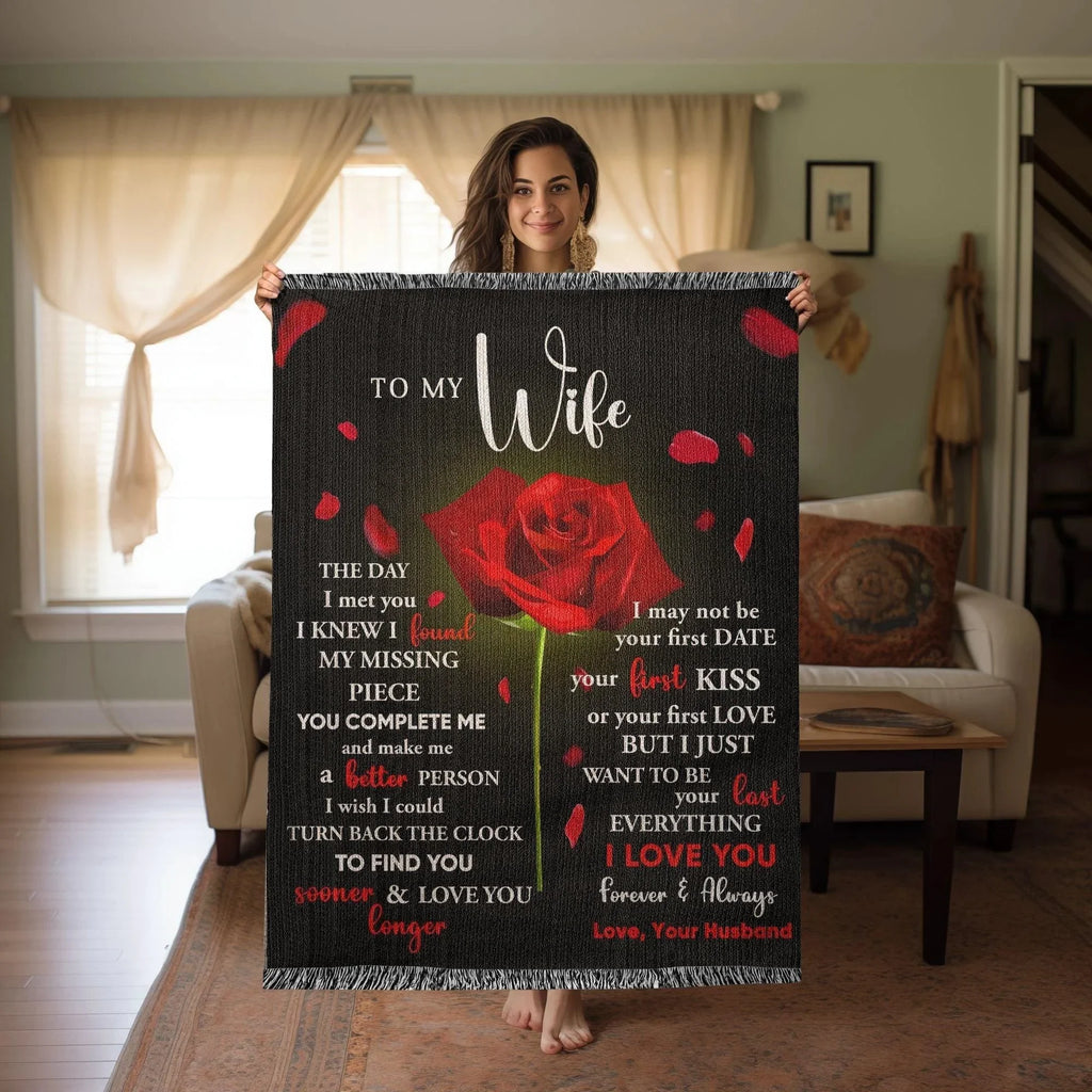 To My Wife - The Day I Met You I Found My Missing Piece Heirloom Woven Blanket