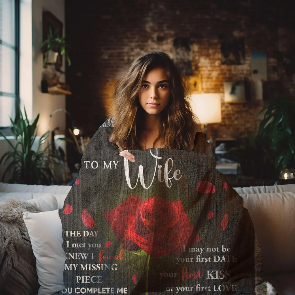 To My Wife - The Day I Met You I Found My Missing Piece Heirloom Woven Blanket