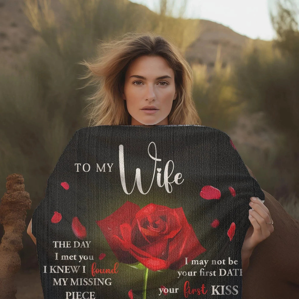 To My Wife - The Day I Met You I Found My Missing Piece Heirloom Woven Blanket