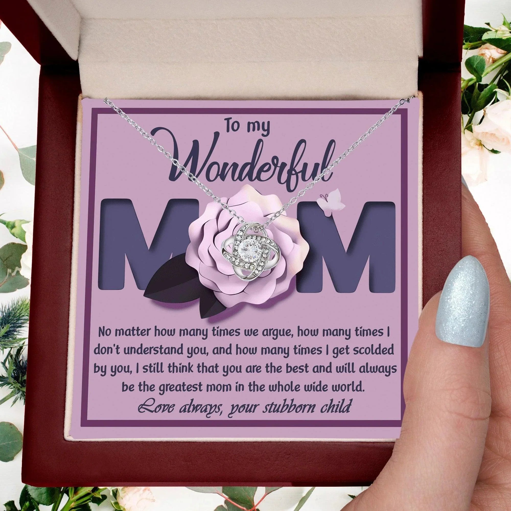 To My Wonderful Mom-Love Your Stubborn Child Knot Pendant Necklace