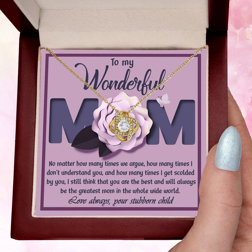 To My Wonderful Mom-Love Your Stubborn Child Knot Pendant Necklace