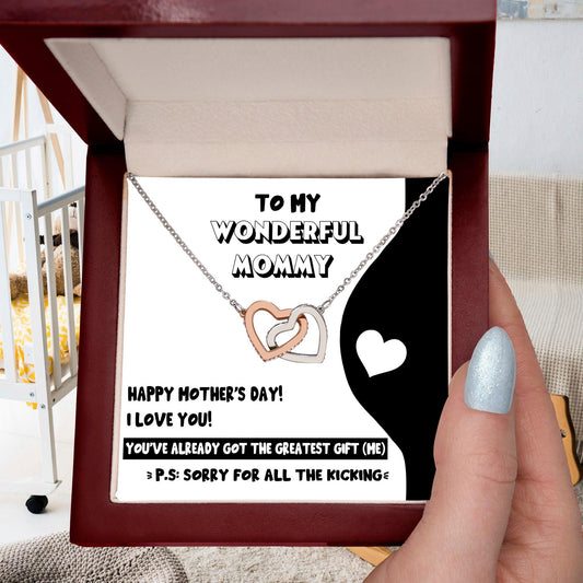 To My Wonderful Mommy to Be - Sorry For All the Kicking - Interlocking Hearts Necklace - Mallard Moon Gift Shop