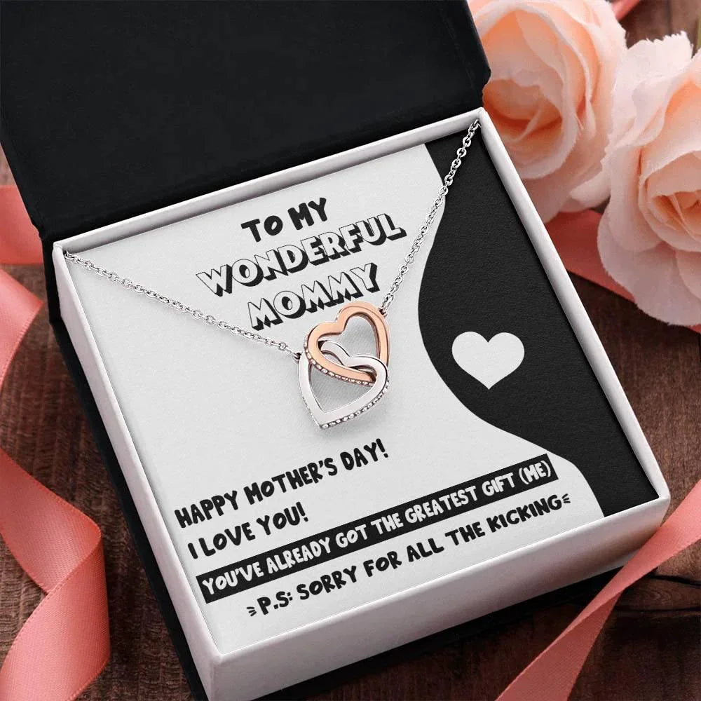 To My Wonderful Mommy to Be - Sorry For All the Kicking - Interlocking Hearts Necklace
