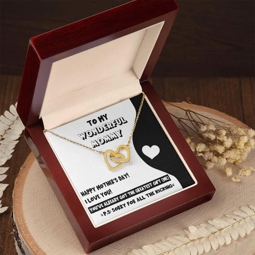 To My Wonderful Mommy to Be - Sorry For All the Kicking - Interlocking Hearts Necklace