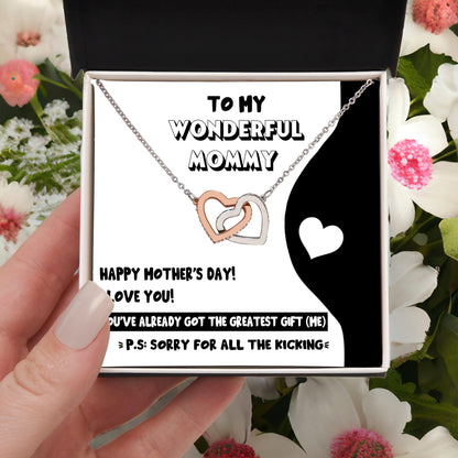 To My Wonderful Mommy to Be - Sorry For All the Kicking - Interlocking Hearts Necklace - Mallard Moon Gift Shop