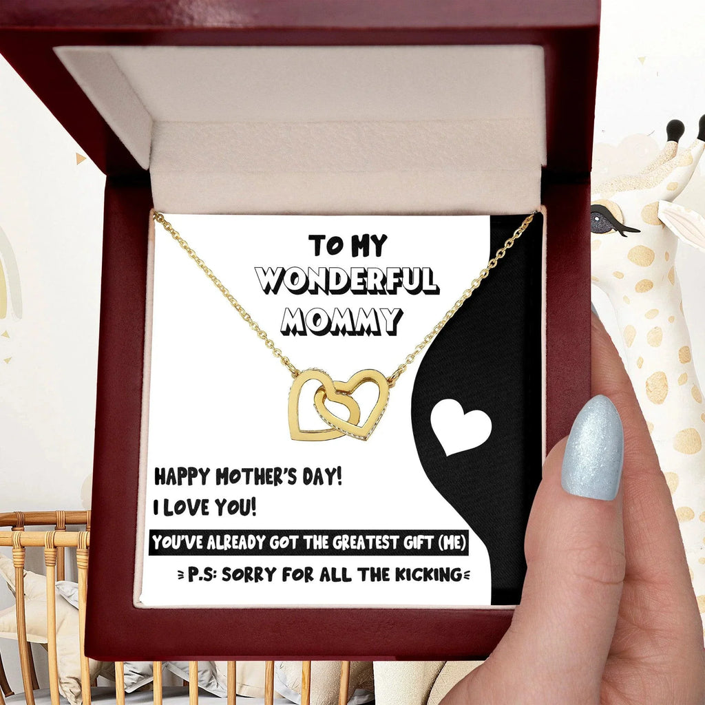 To My Wonderful Mommy to Be - Sorry For All the Kicking - Interlocking Hearts Necklace