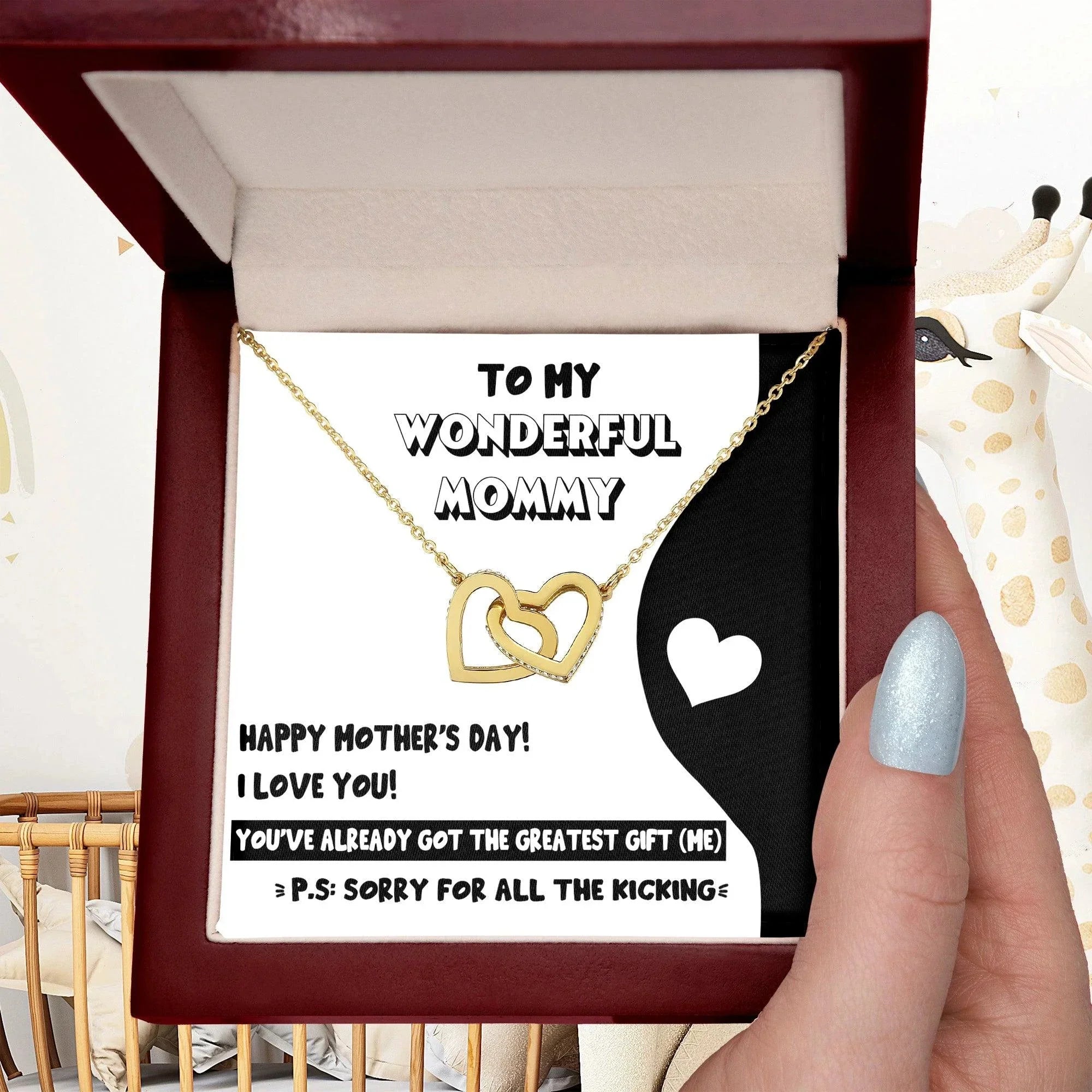 To My Wonderful Mommy to Be - Sorry For All the Kicking - Interlocking Hearts Necklace