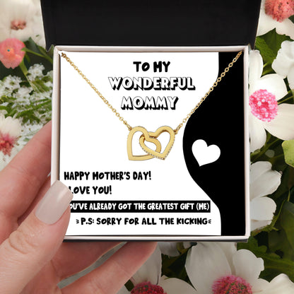 To My Wonderful Mommy to Be - Sorry For All the Kicking - Interlocking Hearts Necklace - Mallard Moon Gift Shop