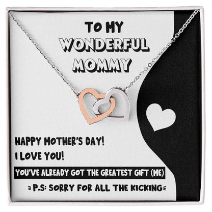 To My Wonderful Mommy to Be - Sorry For All the Kicking - Interlocking Hearts Necklace - Mallard Moon Gift Shop