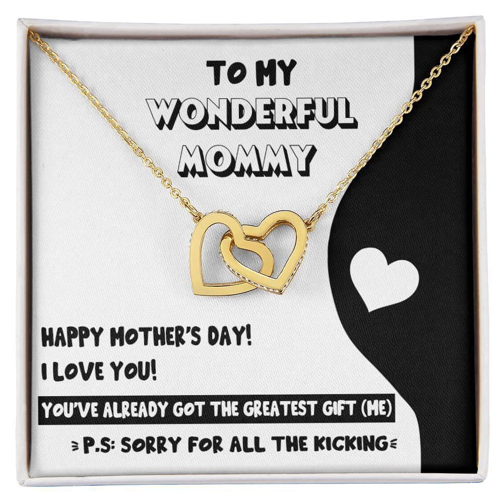 To My Wonderful Mommy to Be - Sorry For All the Kicking - Interlocking Hearts Necklace