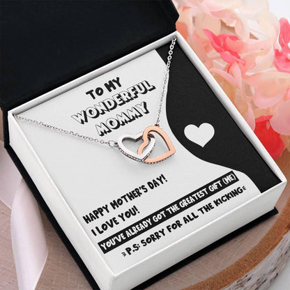 To My Wonderful Mommy to Be - Sorry For All the Kicking - Interlocking Hearts Necklace - Mallard Moon Gift Shop