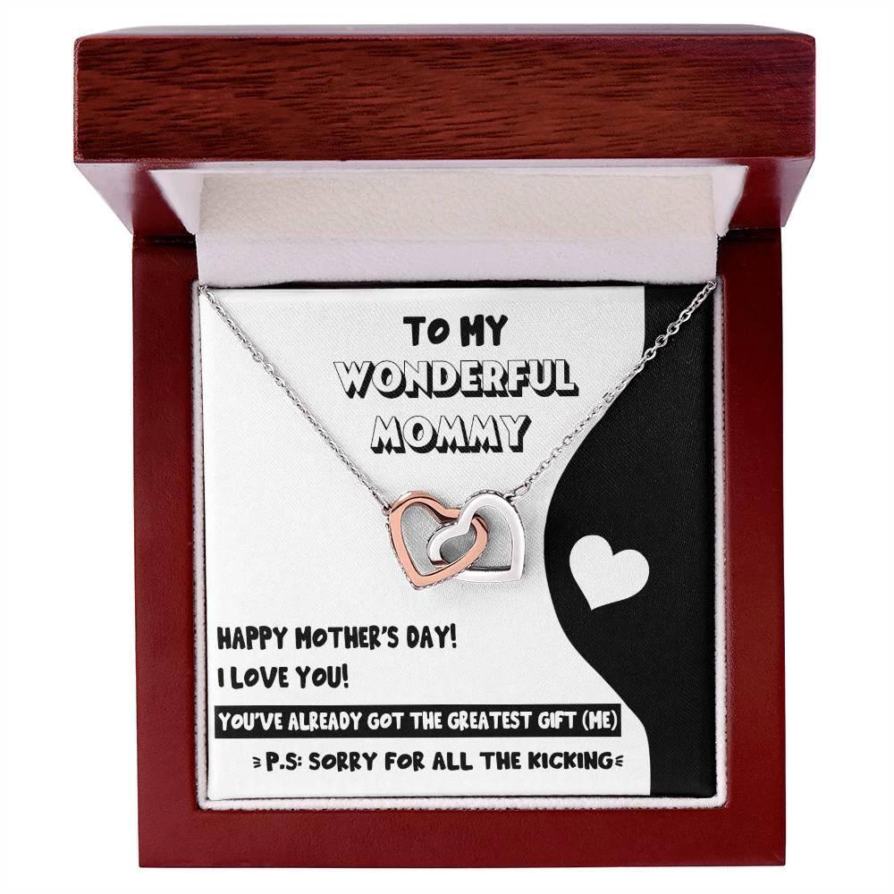 To My Wonderful Mommy to Be - Sorry For All the Kicking - Interlocking Hearts Necklace