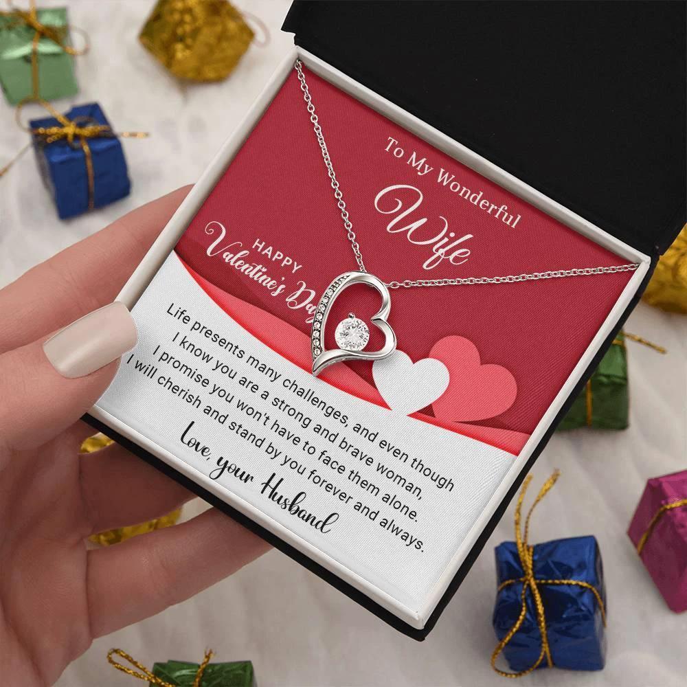 To My Wonderful Wife I Will Cherish You Forever and Always Forever Love Pendant Necklace