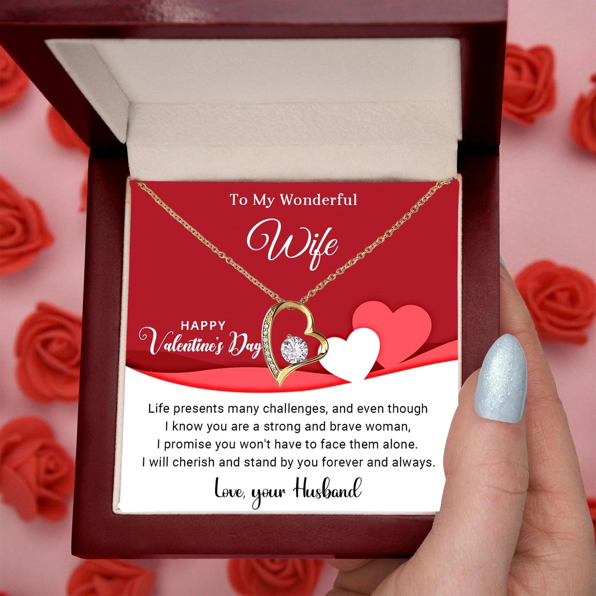 To My Wonderful Wife I Will Cherish You Forever and Always Forever Love Pendant Necklace
