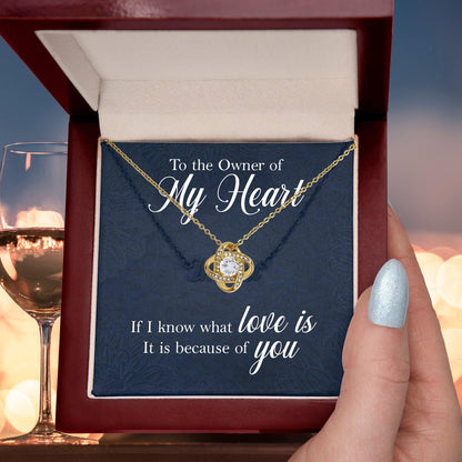 To the Owner of My Heart Love Knot Necklace with Message Card - Mallard Moon Gift Shop