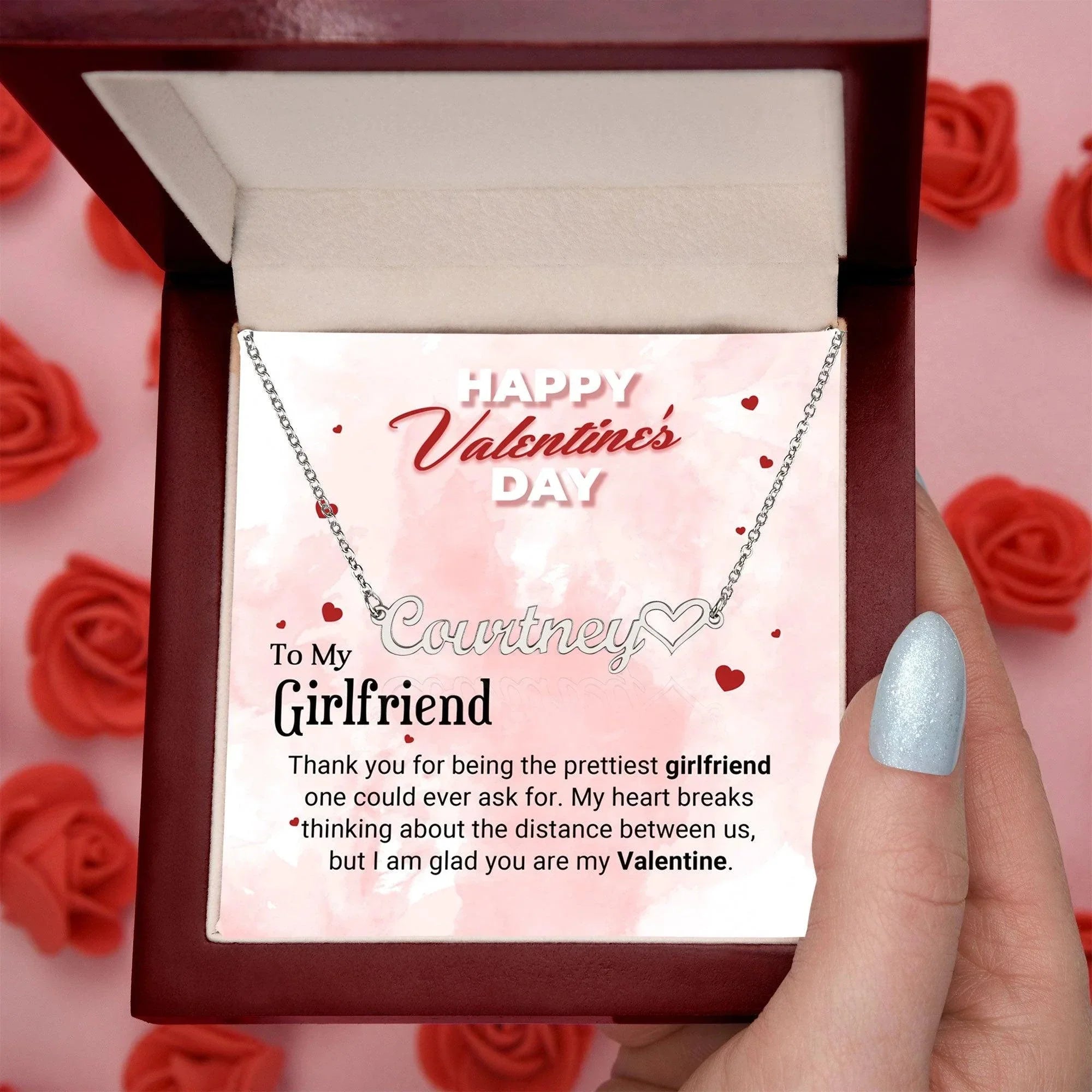 To the Prettiest Girlfriend I am Glad You Are My Valentine Personalized Heart Name Necklace