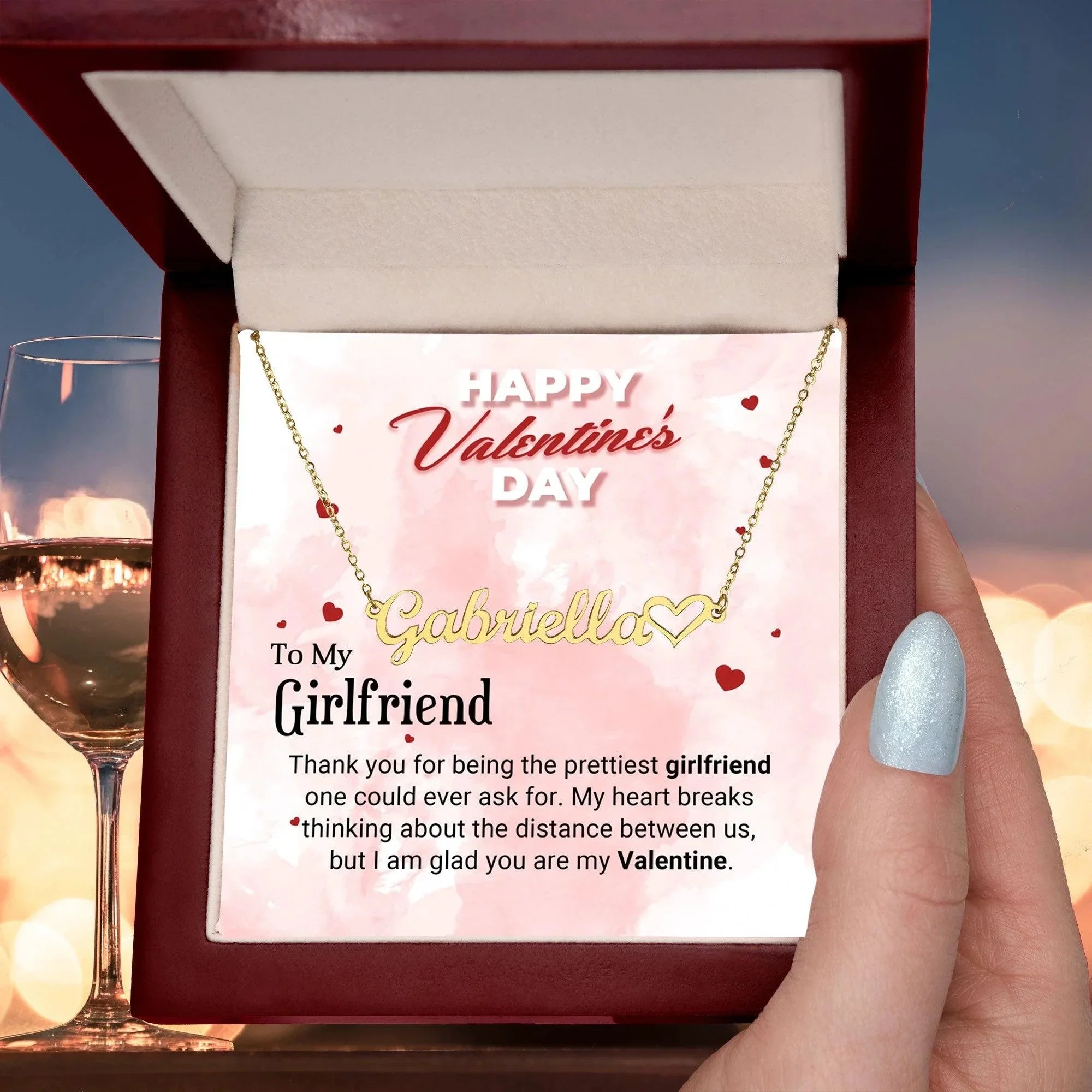 To the Prettiest Girlfriend I am Glad You Are My Valentine Personalized Heart Name Necklace