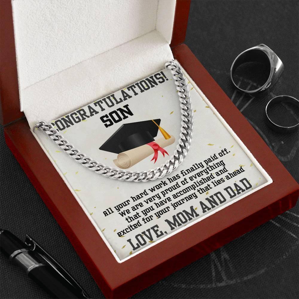 Graduation Gift for Son from Mom and Dad Personalized Cuban Link Chain Necklace