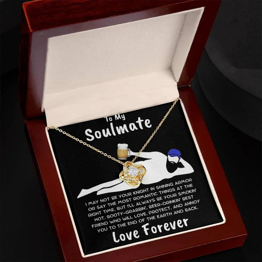 To My Soulmate Dazzling Love Knot Necklace with Message Card and Gift Box