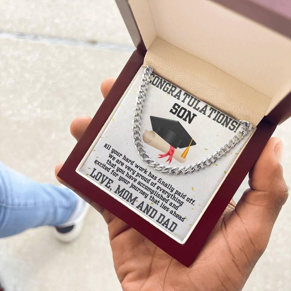 Graduation Gift for Son from Mom and Dad Personalized Cuban Link Chain Necklace