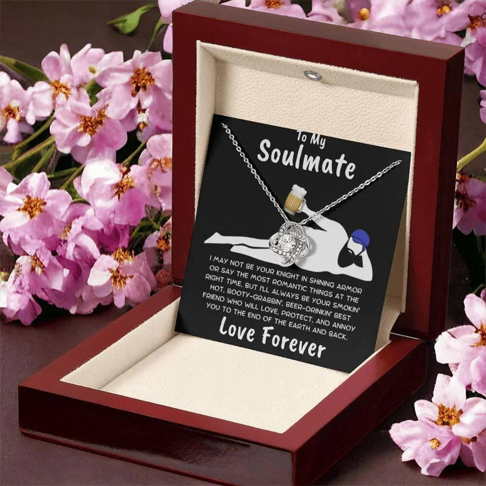To My Soulmate Dazzling Love Knot Necklace with Message Card and Gift Box