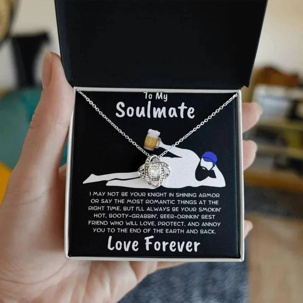 To My Soulmate Dazzling Love Knot Necklace with Message Card and Gift Box